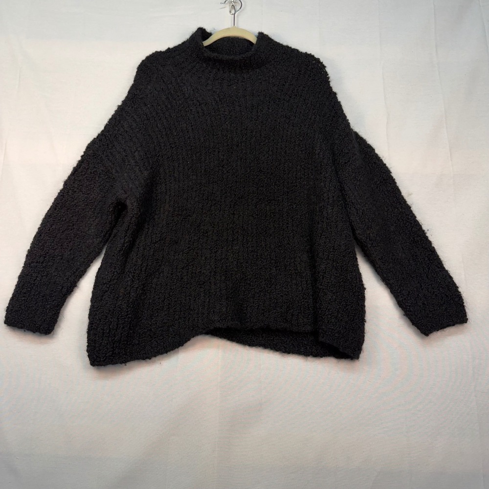 Eileen Fisher Black 100% Alpaca Boucle Knit Mock Neck Sweater Womens XL